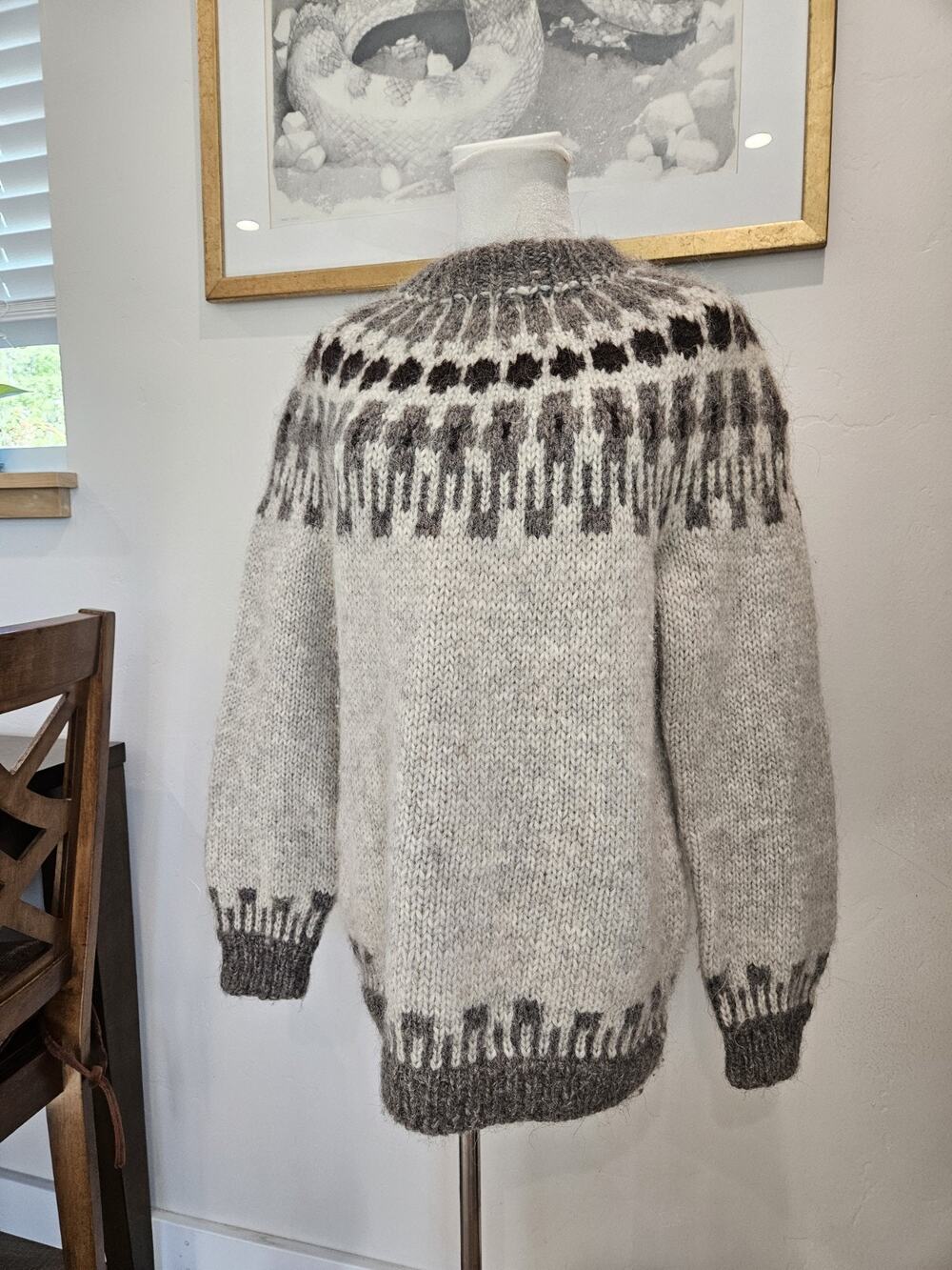 Vintage Authentic Icelandic Wool Sweater Hand Knitted Fair Isle Medium M Nordic